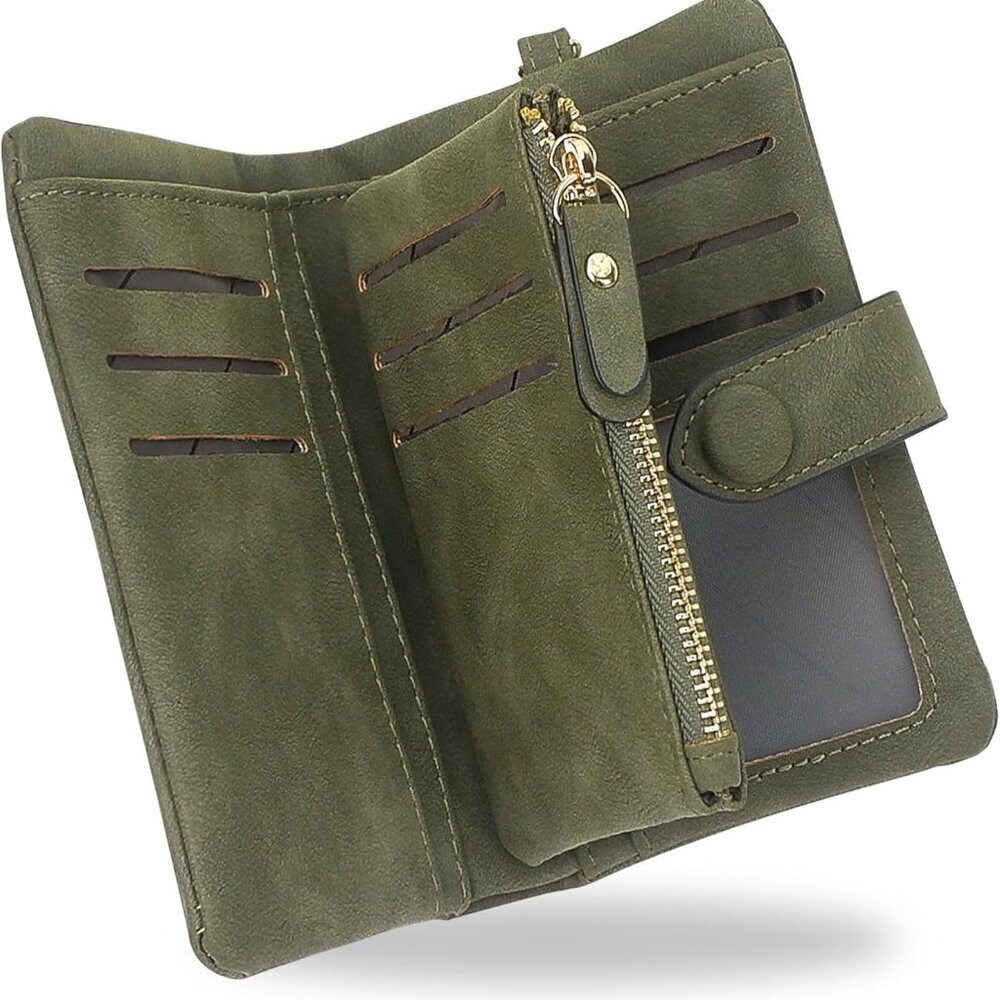 RFID Blocking Wallets Women Leather Compact Small Wallet with Wrist Strap
